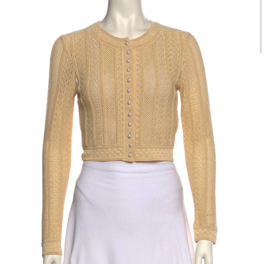 Sandro Pointelle Knit Pear Button Cardigan Size 1 - Picture 3 of 4